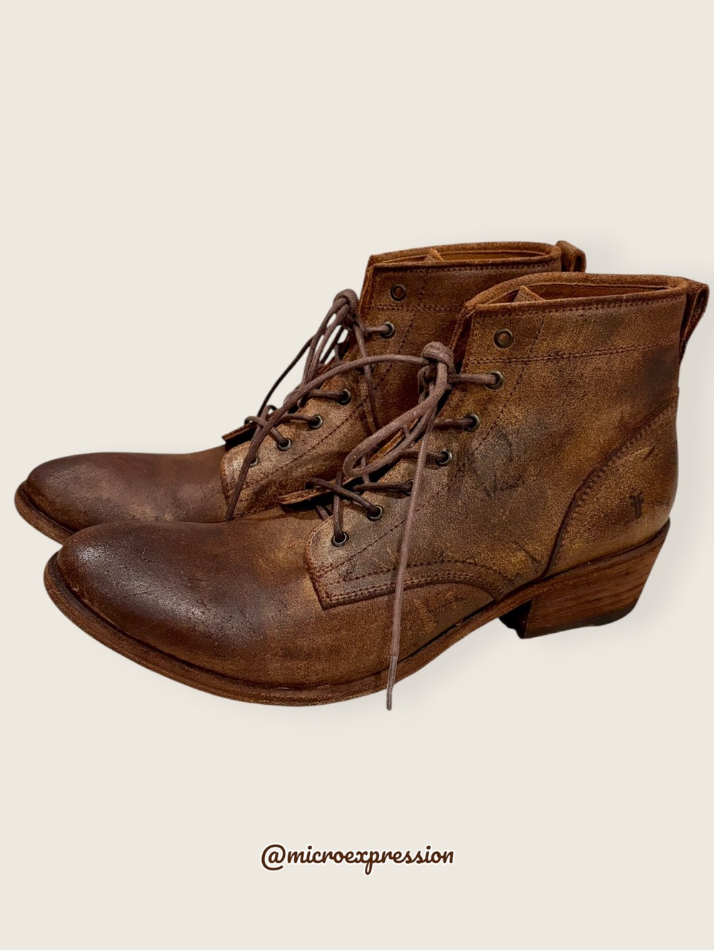Frye Carson Lace-Up Tan Brown Leather Lace Up Academia Oxford Heeled Ankle Boot - Picture 12 of 16